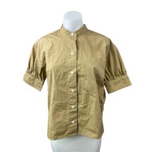 Banana Republic Women's Tan Khaki Short Sleeve Mock Button Down Shirt Top Size S